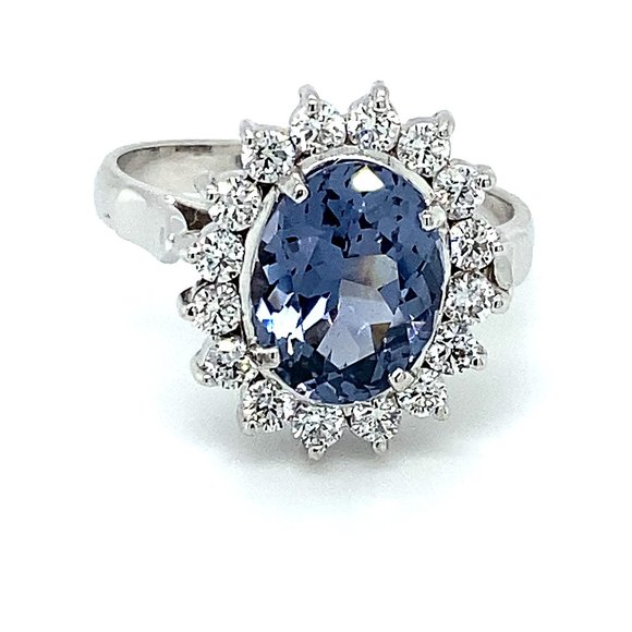 Blue Spinel 3.26ct Diamonds 18K White Gold Ring - Picture 1 of 8